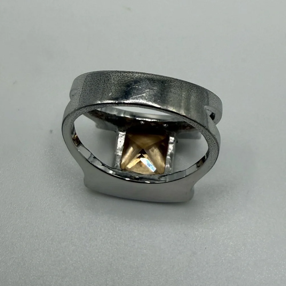 18K Gold Electroplate Champagne CZ Statement Ring Size 8